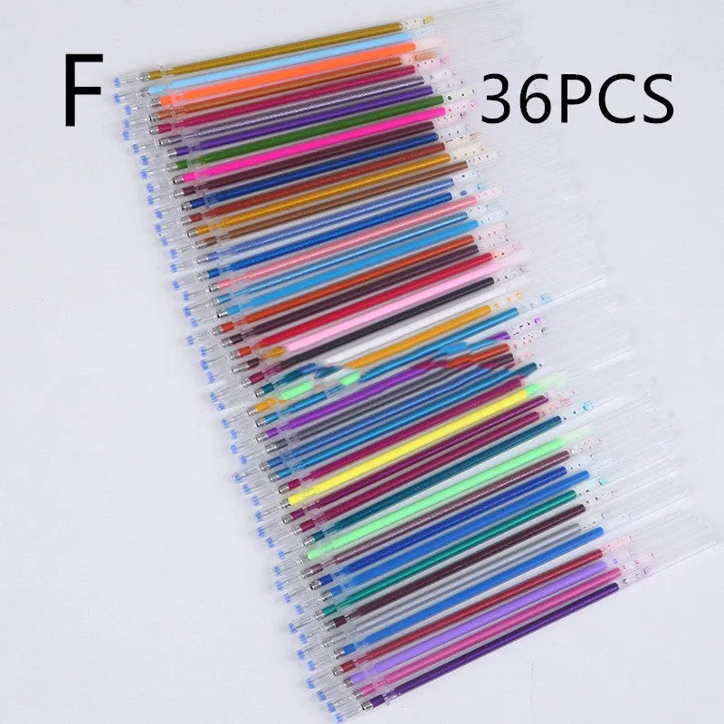 Glittering Gel 48-colour fluorescent high-gloss plastic gel pen refills with 1.0mm line width in ziplock bag