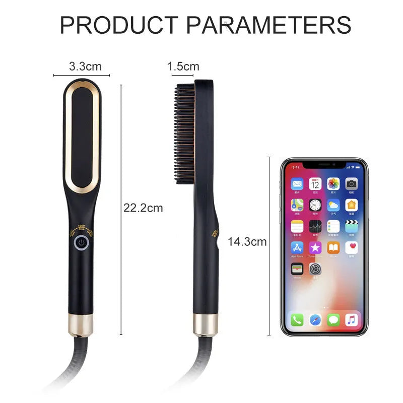 Mini hair straightener brush in gold with tourmaline ceramic heating element and UK plug