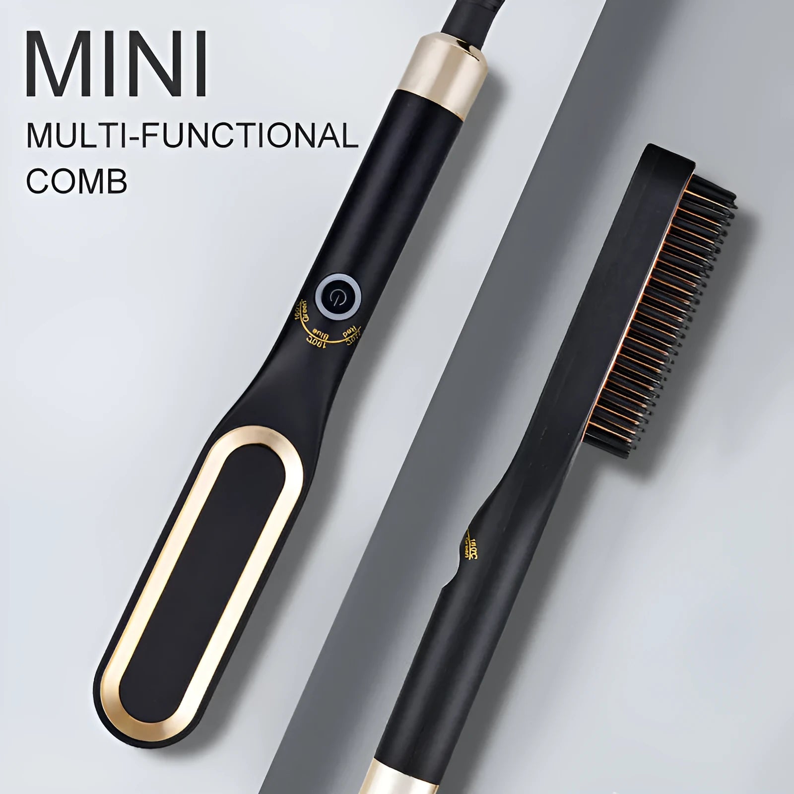 Mini hair straightener brush in gold with tourmaline ceramic heating element and UK plug
