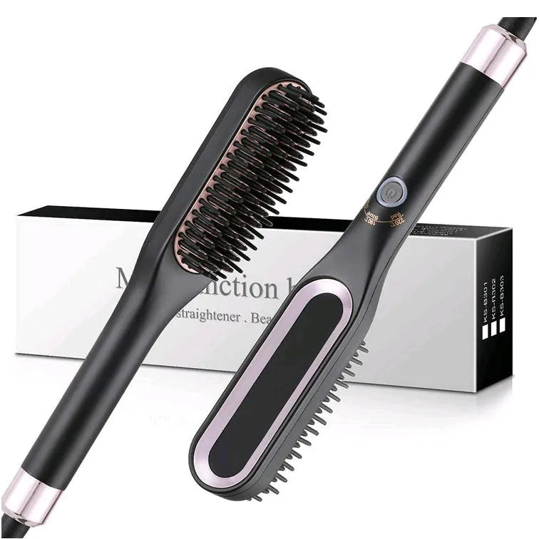 Mini hair straightener brush in gold with tourmaline ceramic heating element and UK plug