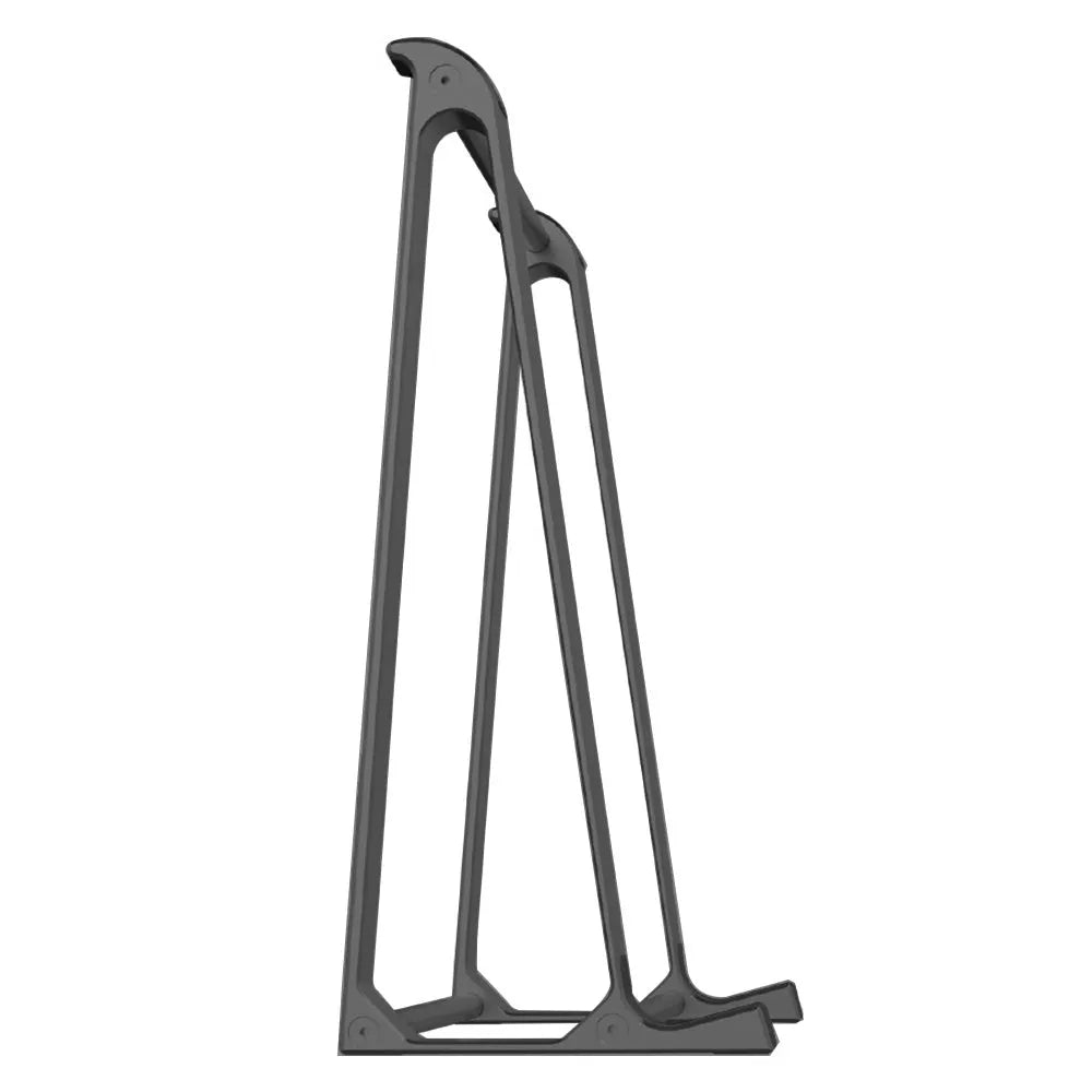Silver aluminium laptop stand with tablet storage slot underneath, holding a MacBook and an iPad on a desk
