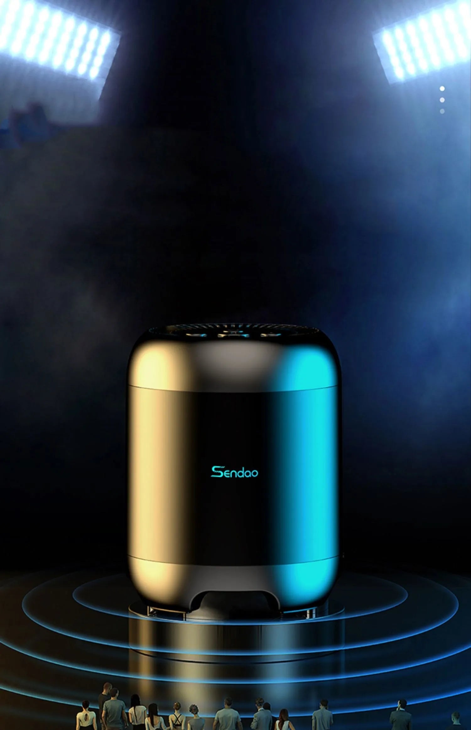 Compact black or white wireless Bluetooth speaker with card reader slot and USB port.