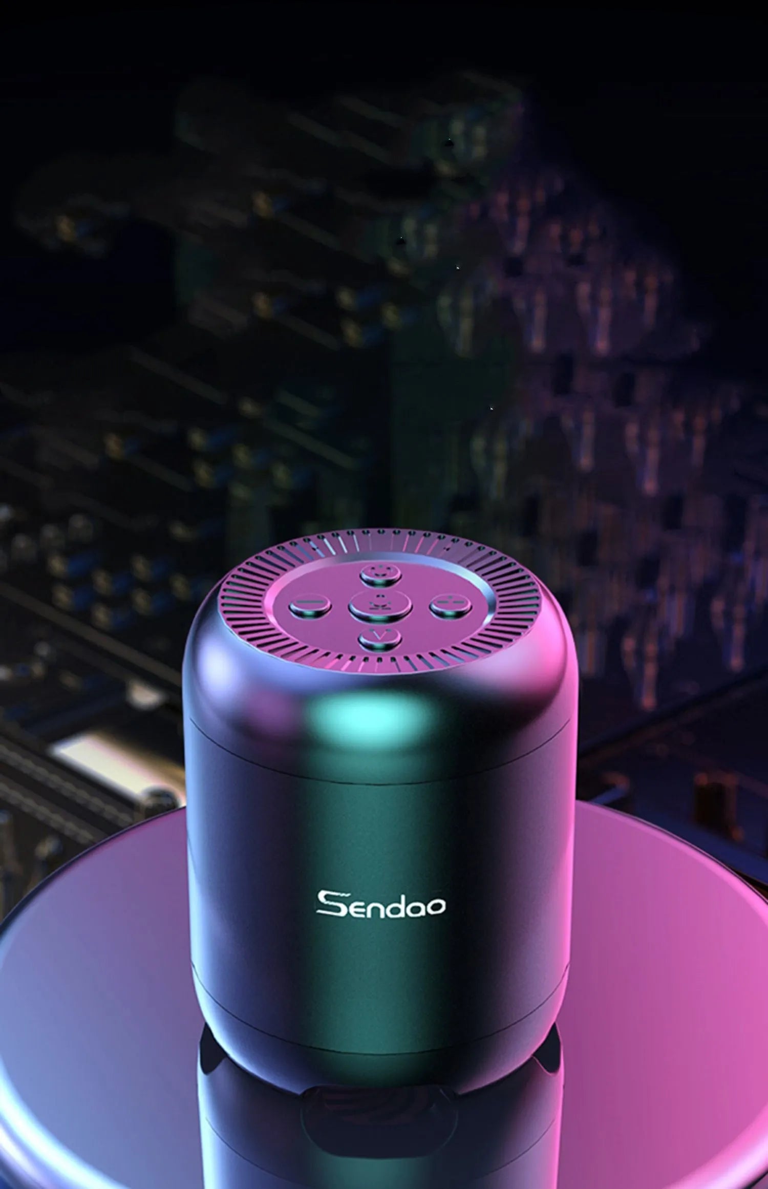 Compact black or white wireless Bluetooth speaker with card reader slot and USB port.