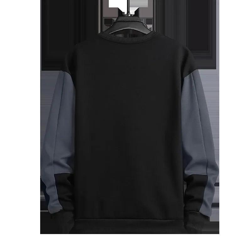 Loose long-sleeved round neck polyester colour block sweater in black, grey blue, khaki, and white