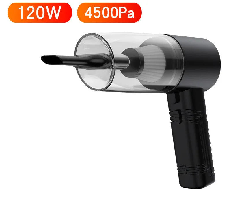 Black car vacuum cleaner with multiple accessory heads on 5-metre power cable