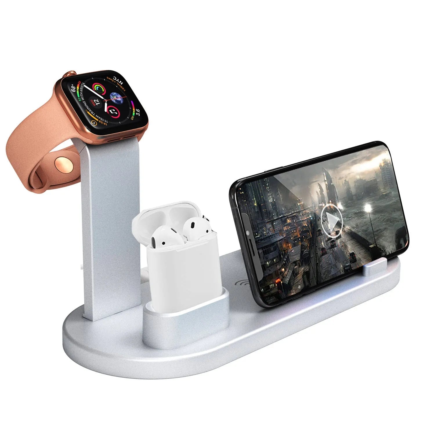 4 in 1 wireless charging stand in black with USB interface and indication function for iPhone