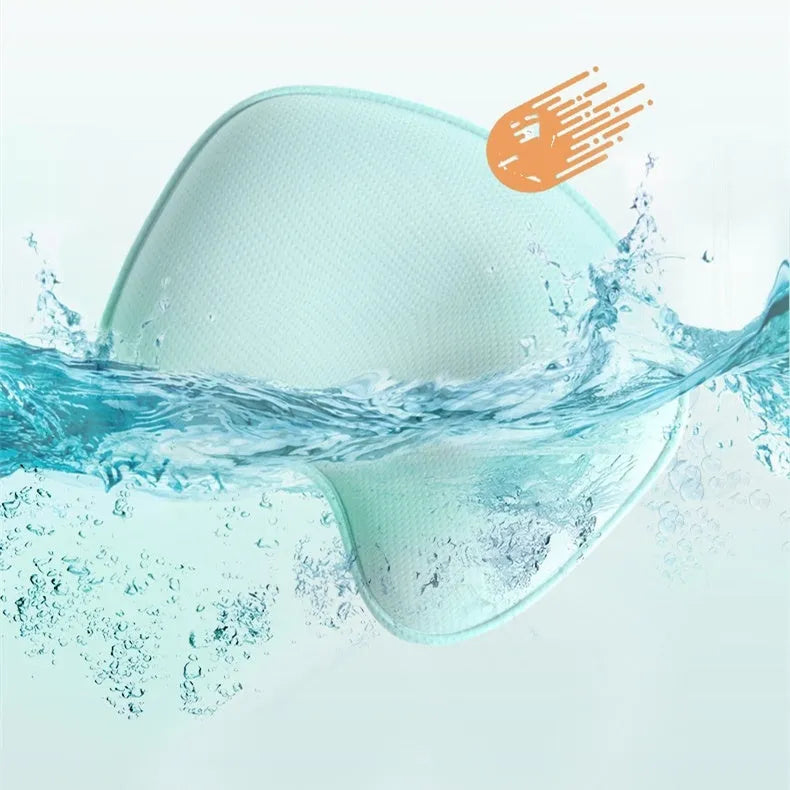 Sunveno baby head shaping pillow in blue with groove shape, corn fibre filling, 31x23cm, on white background