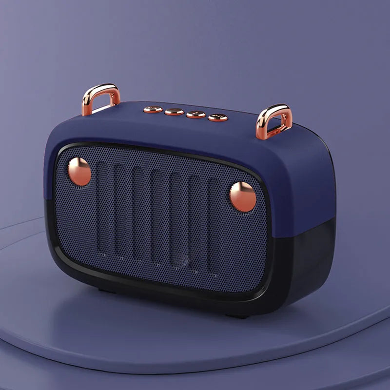 Wireless Bluetooth speaker mini cartoon subwoofer outdoor card portable in black with front grille and controls