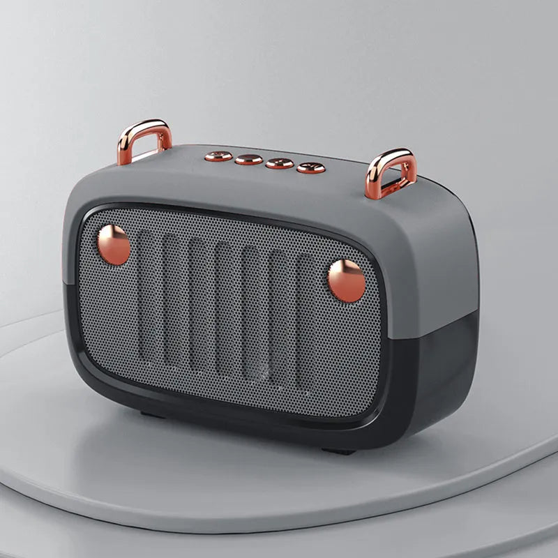 Wireless Bluetooth speaker mini cartoon subwoofer outdoor card portable in black with front grille and controls