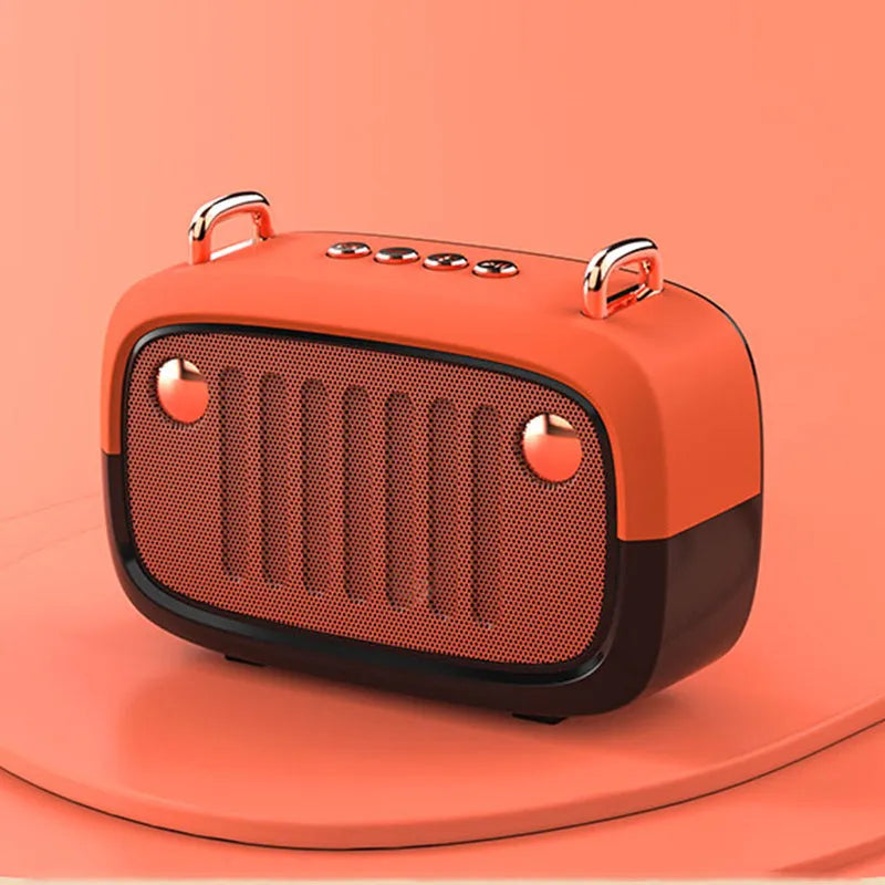 Wireless Bluetooth speaker mini cartoon subwoofer outdoor card portable in black with front grille and controls