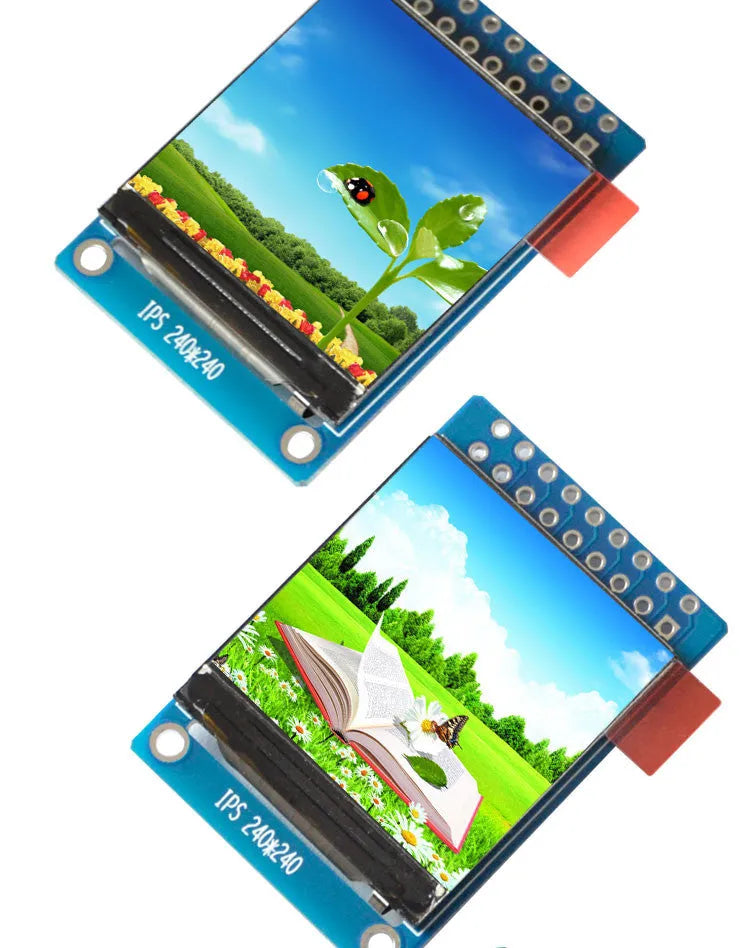 1.3 inch square 240x240 IPS LCD display module on a green circuit board with 18-pin connector.