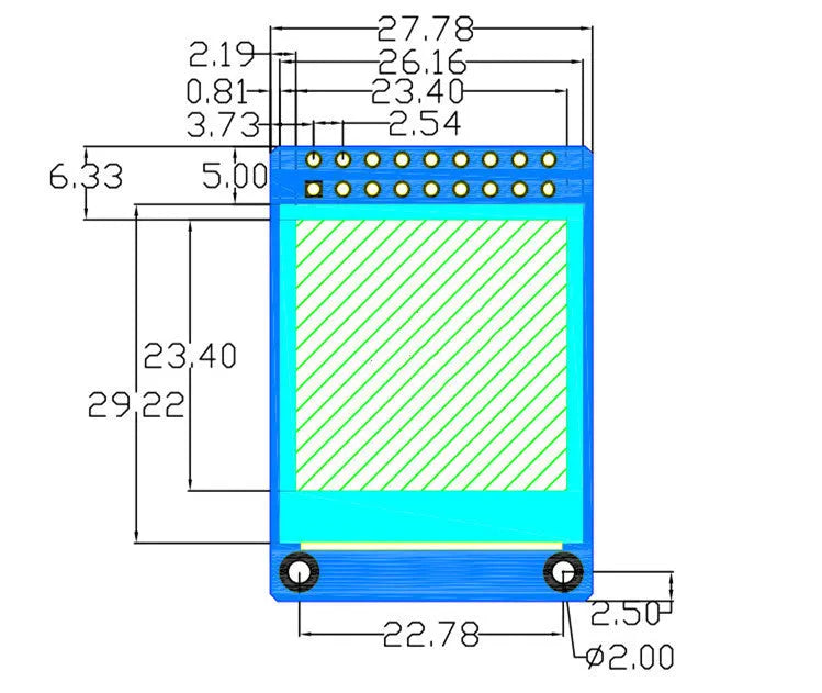 1.3 inch square 240x240 IPS LCD display module on a green circuit board with 18-pin connector.