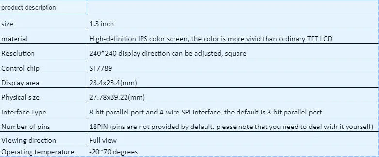 1.3 inch square 240x240 IPS LCD display module on a green circuit board with 18-pin connector.
