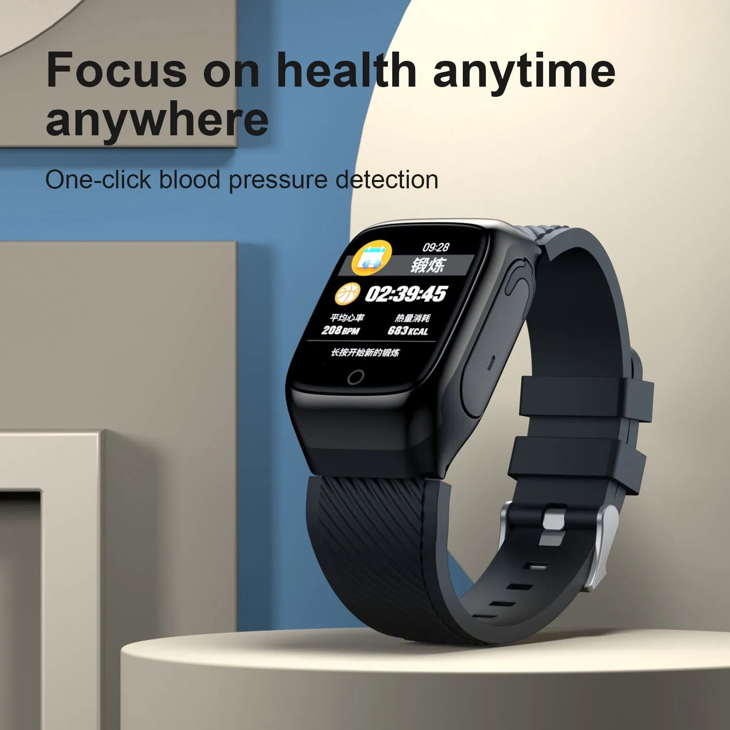 Wireless sports smart watch bracelet with colour screen and Bluetooth stereo earphones in black