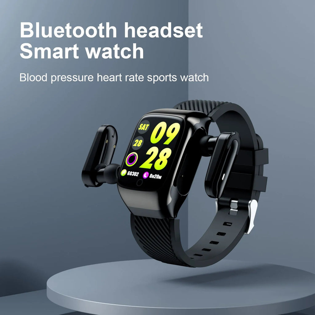 Wireless sports smart watch bracelet with colour screen and Bluetooth stereo earphones in black