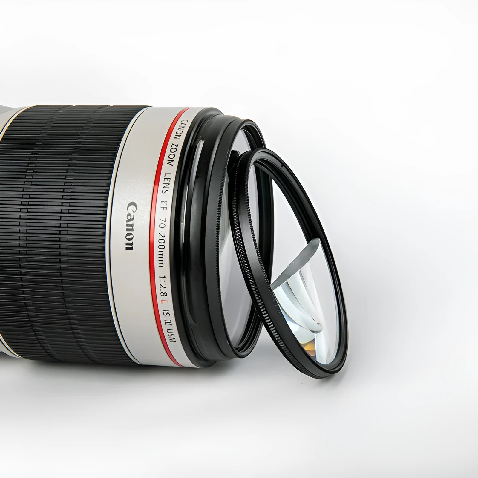 77mm half moon mirror split focus filter for SLR cameras with cleaning cloth and storage bag.