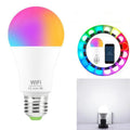 15W smart WiFi LED light bulb with RGB colour and white dimmable modes showing E27 and B22 fitting options