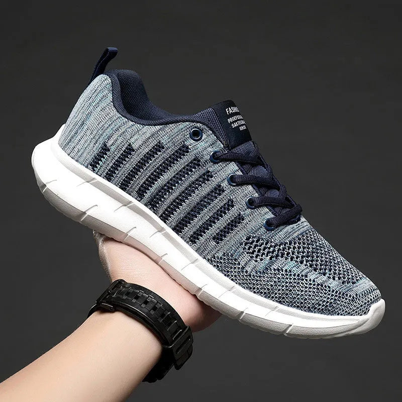 Men's black flying woven sneakers with colour-blocking stitching, breathable mesh upper, MD sole for jogging