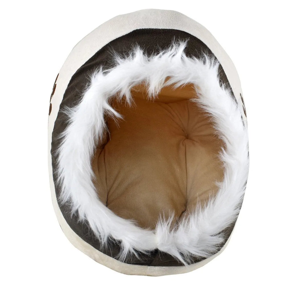 Beige white soft cloth dog kennel measuring 41x38x26 cm for small dogs