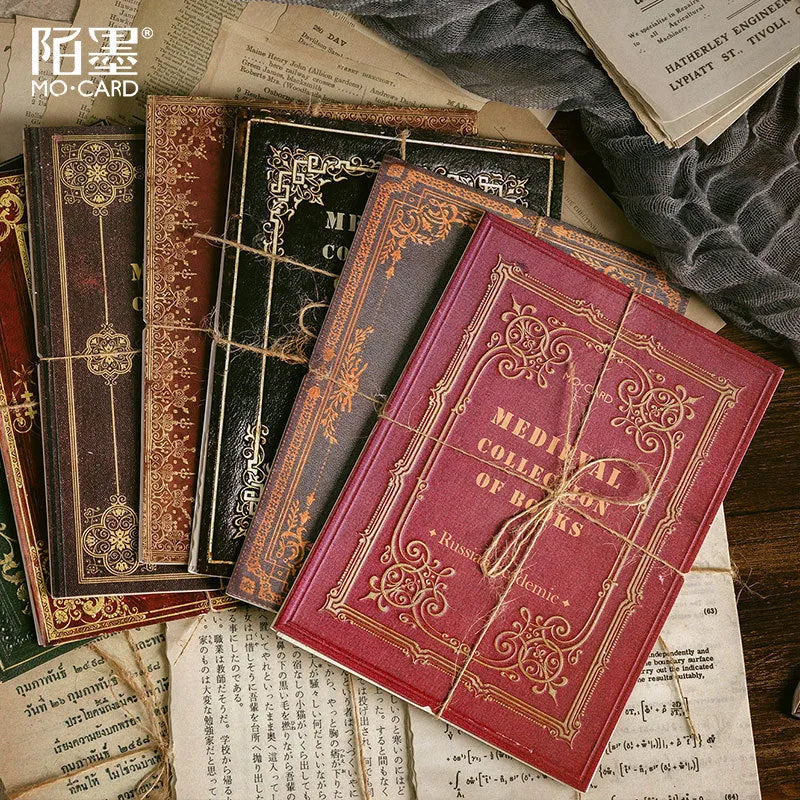 Simulation antique book journal with distressed paper pages, rectangular 130x184mm dimensions, hemp rope closure
