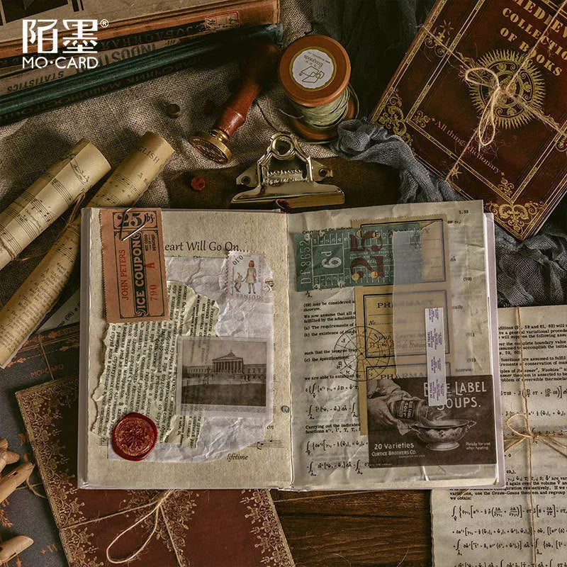Simulation antique book journal with distressed paper pages, rectangular 130x184mm dimensions, hemp rope closure