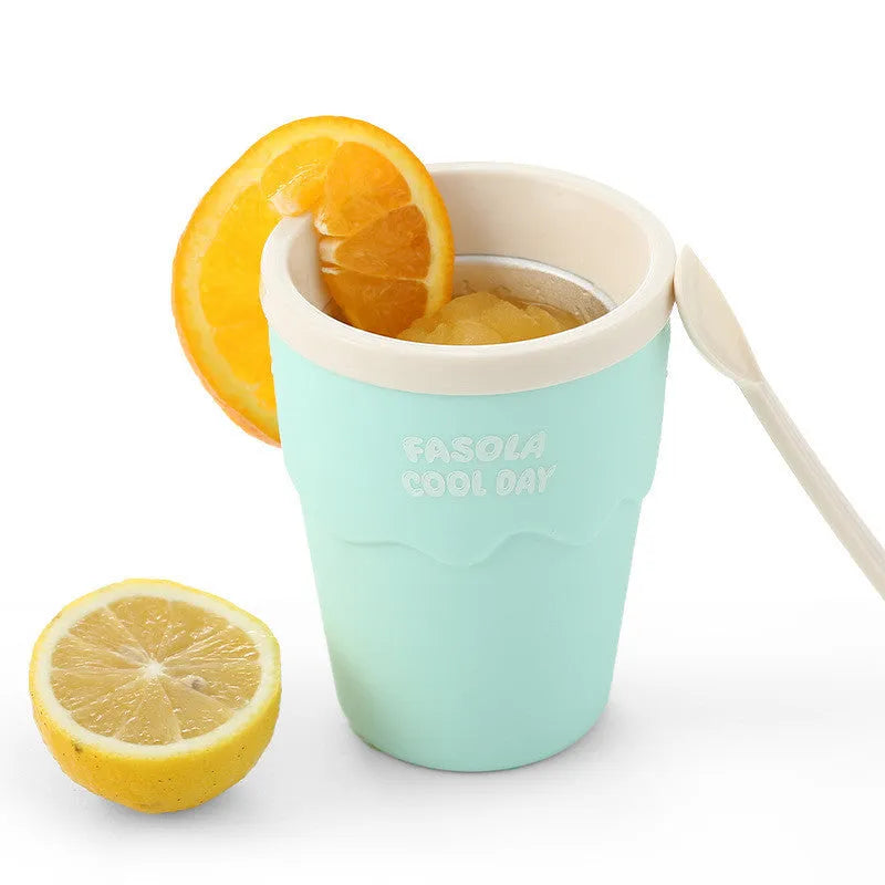 Slushy Mug Magic reusable freeze cup with blue colour, 200ml capacity, standing on a white background.