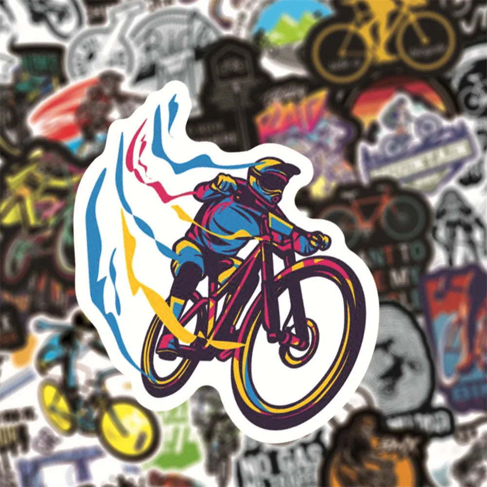 50-pack of self-adhesive bicycle doodle stickers for decorating notebooks, cases, and skateboards