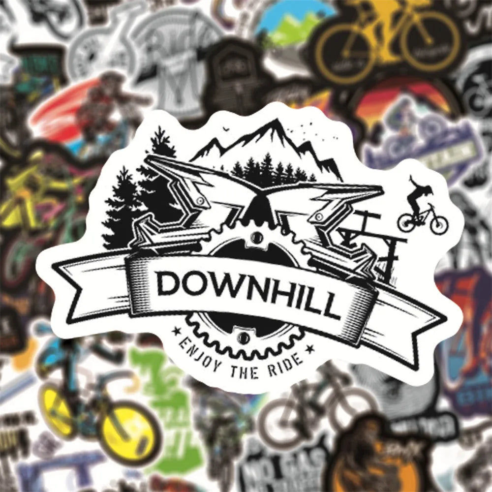 50-pack of self-adhesive bicycle doodle stickers for decorating notebooks, cases, and skateboards