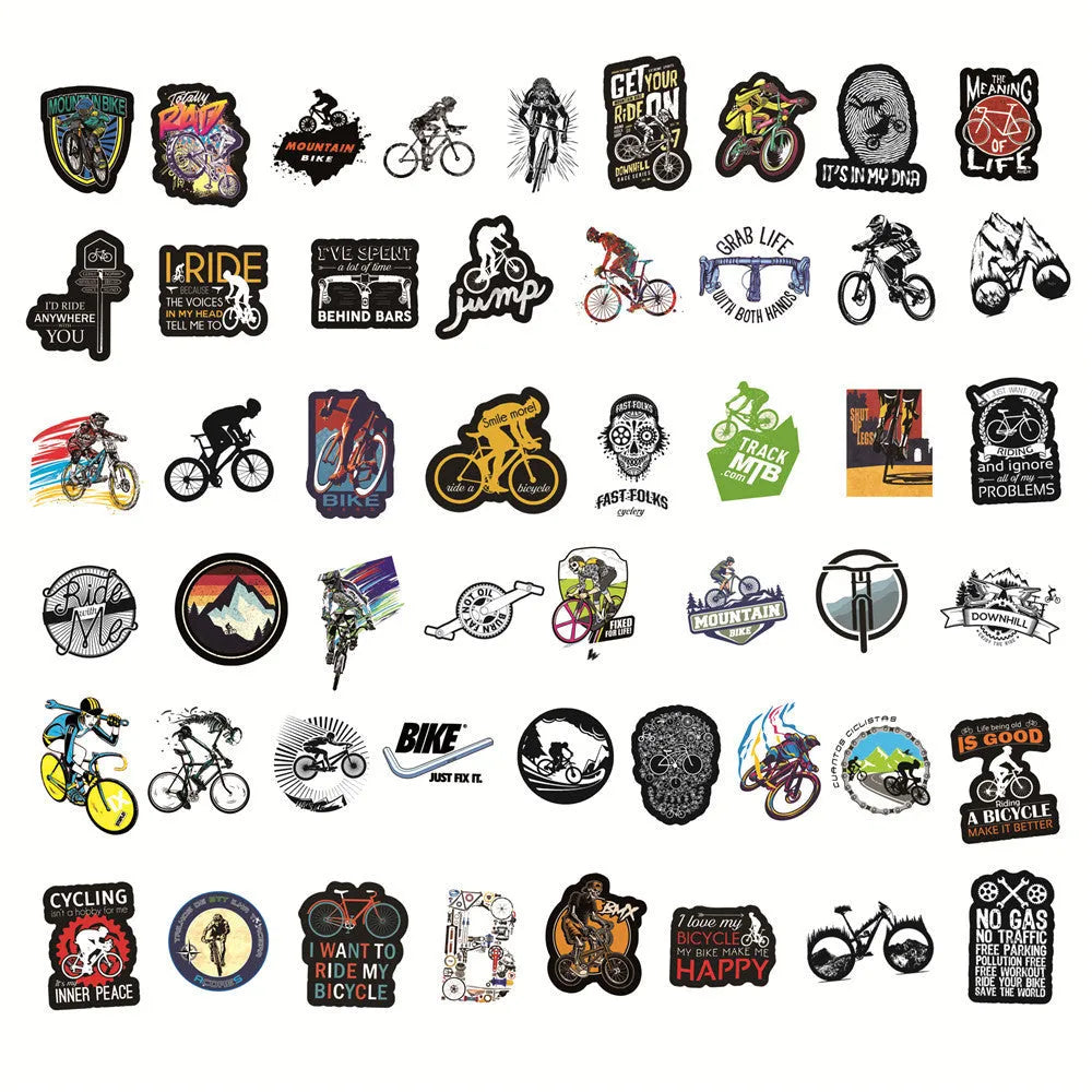 50-pack of self-adhesive bicycle doodle stickers for decorating notebooks, cases, and skateboards