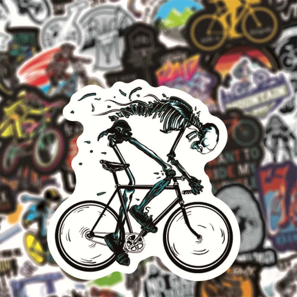 50-pack of self-adhesive bicycle doodle stickers for decorating notebooks, cases, and skateboards