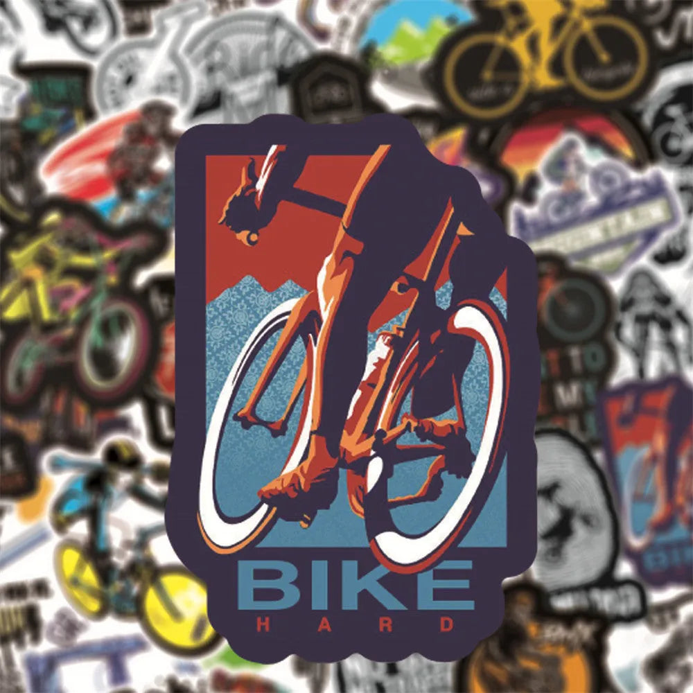 50-pack of self-adhesive bicycle doodle stickers for decorating notebooks, cases, and skateboards