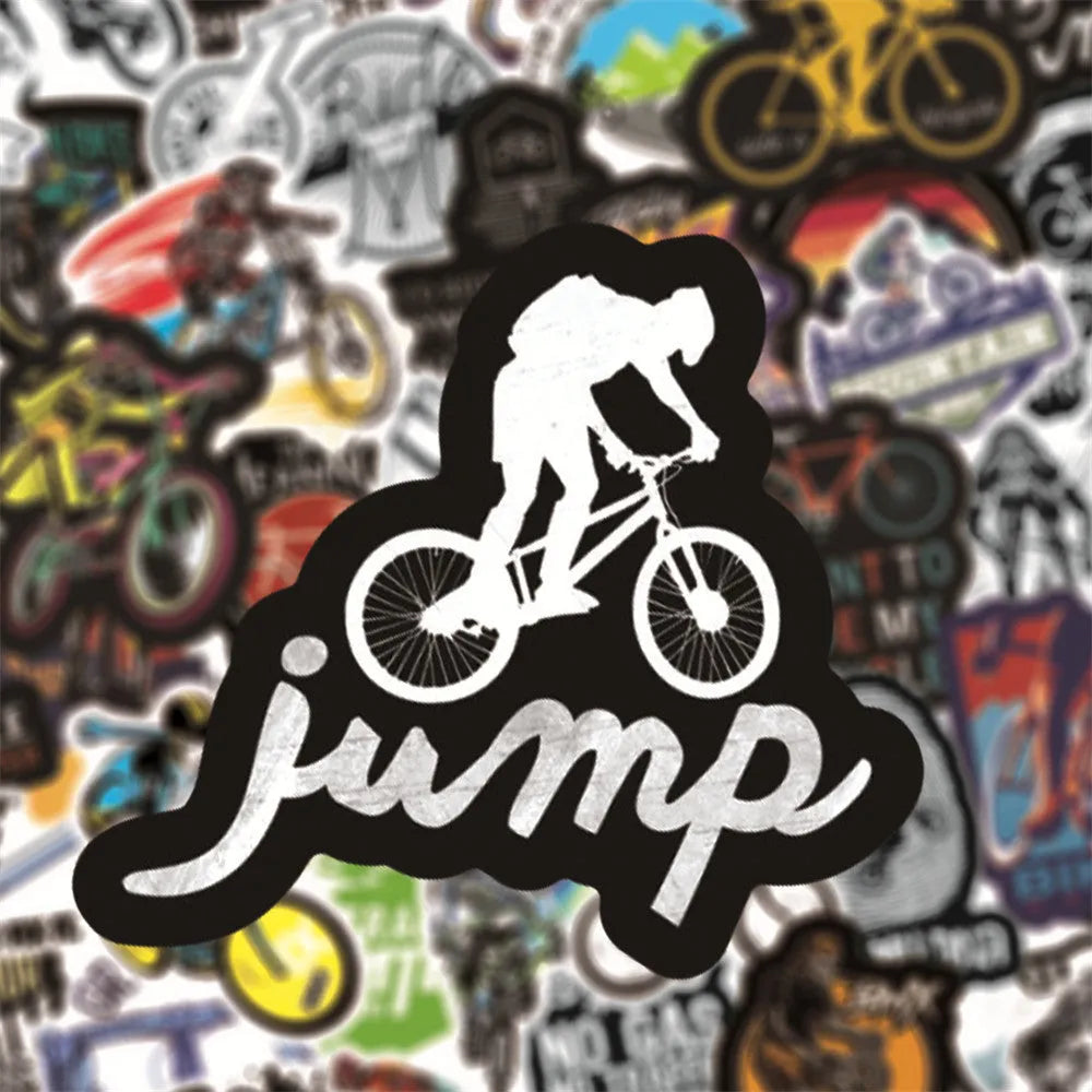 50-pack of self-adhesive bicycle doodle stickers for decorating notebooks, cases, and skateboards