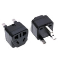 Square three plug power conversion adapter in black or white with five UK socket outputs