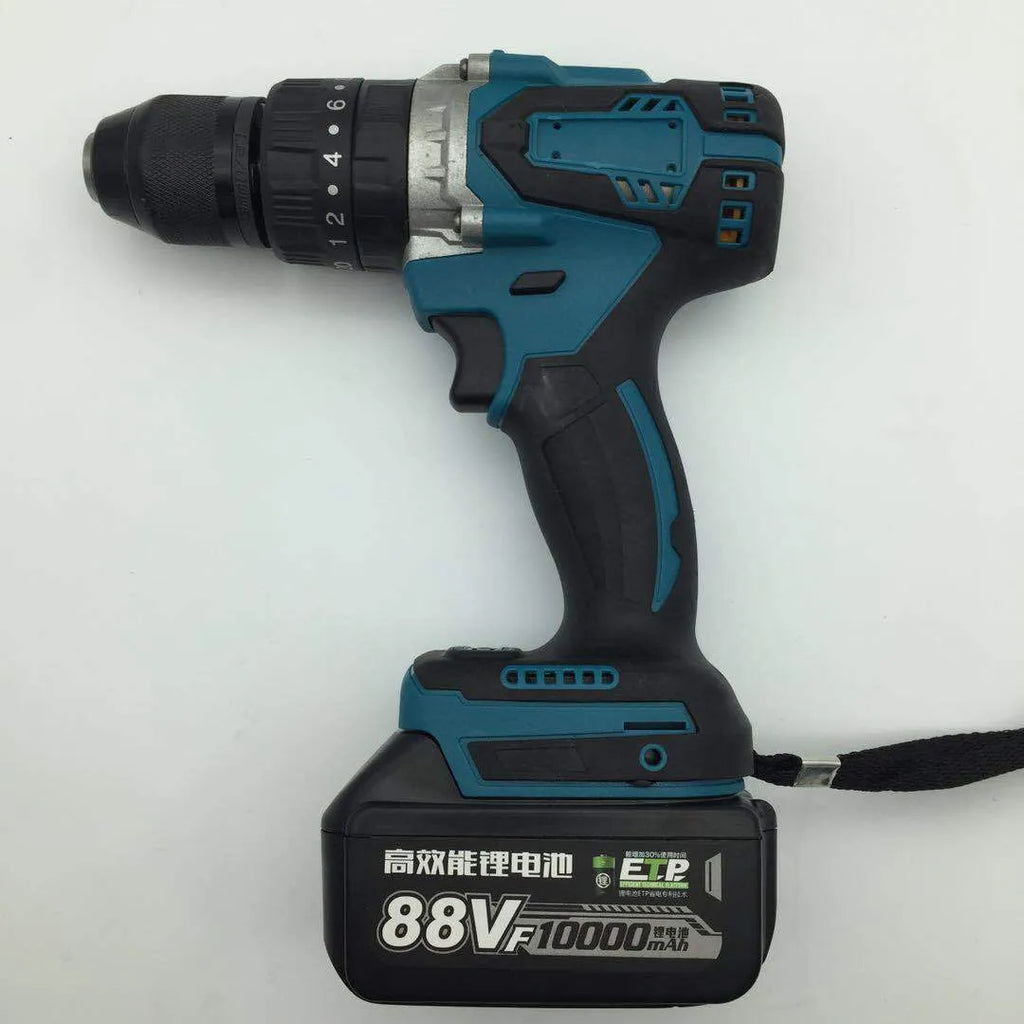 21V cordless multi function impact drill and electric screwdriver with lithium battery and charger.