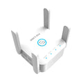 PIXLINK AC24 dual-band wireless WiFi extender router in black or white colour with regional power plugs.