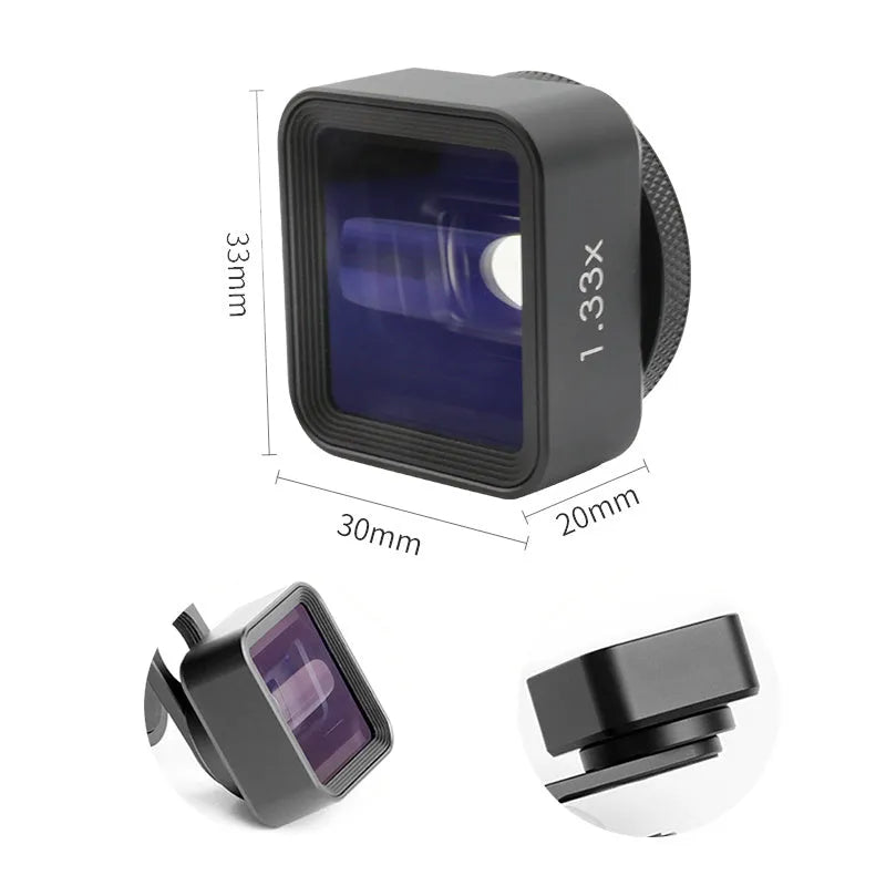 Black SANYK 1.33x anamorphic widescreen lens for mobile phones with 17mm thread mount