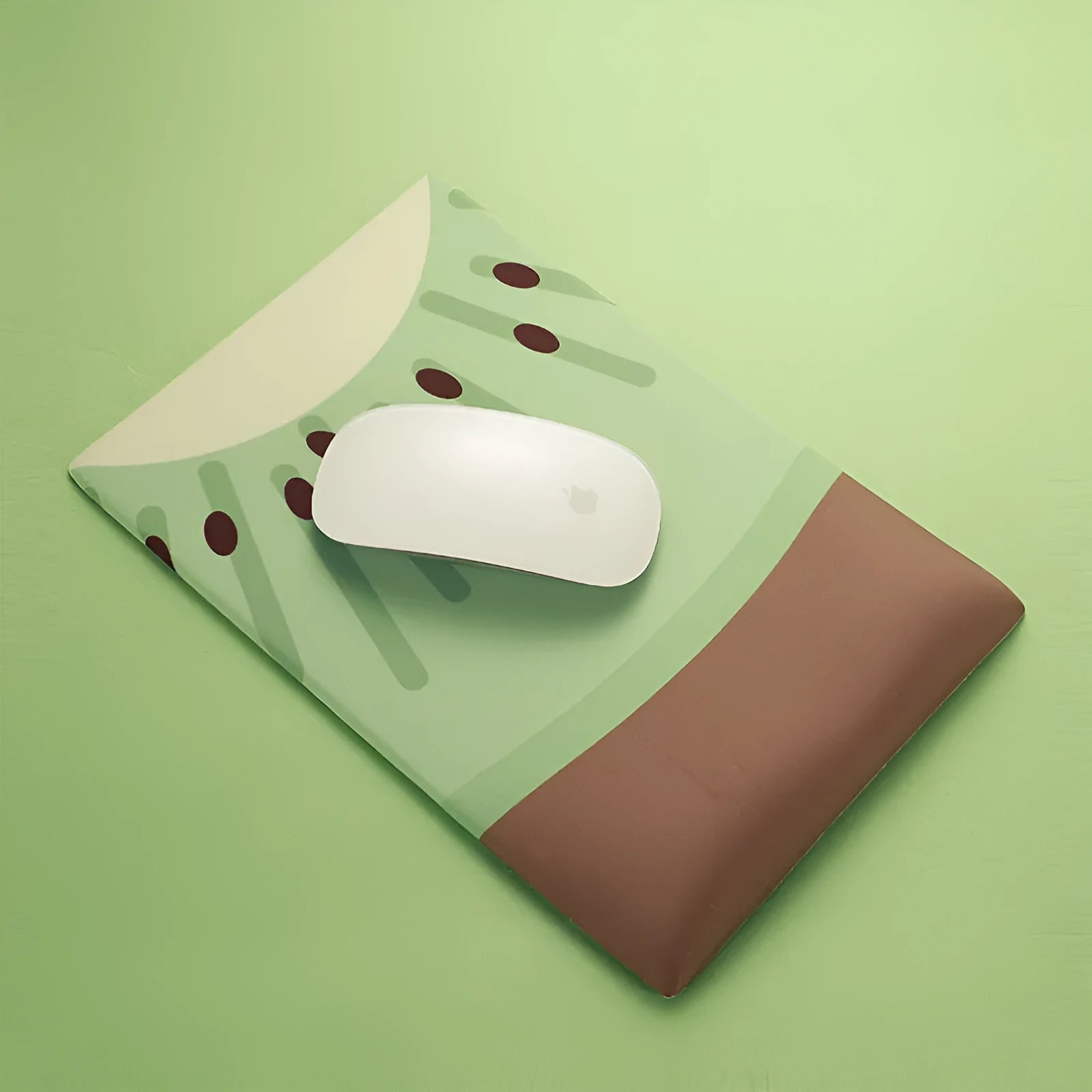 Pink and white cute creative girl design silicone wrist mouse pad on a desk.