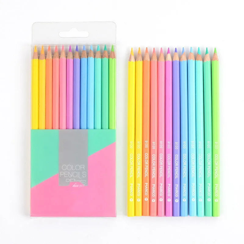 Macaron series Marco 9100 coloured pencil set in plastic shell, 12 or 24 colours, 2B lead