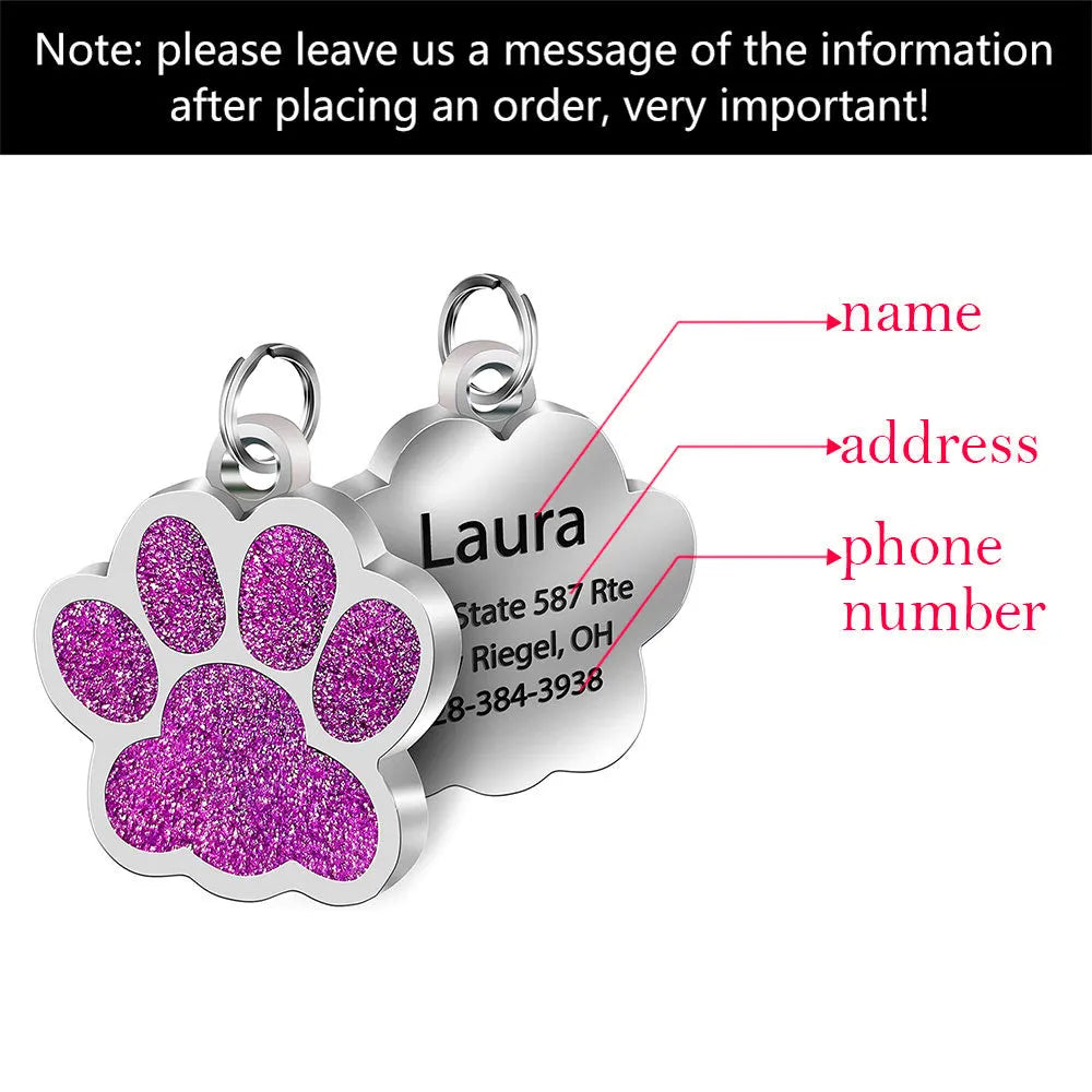 Dog ID Tag Made of Stainless Steel with Custom Engraving for Pet Identification 45x29mm in Blue Green Purple Red Silver Personalised Cat Puppy Collar Accessory