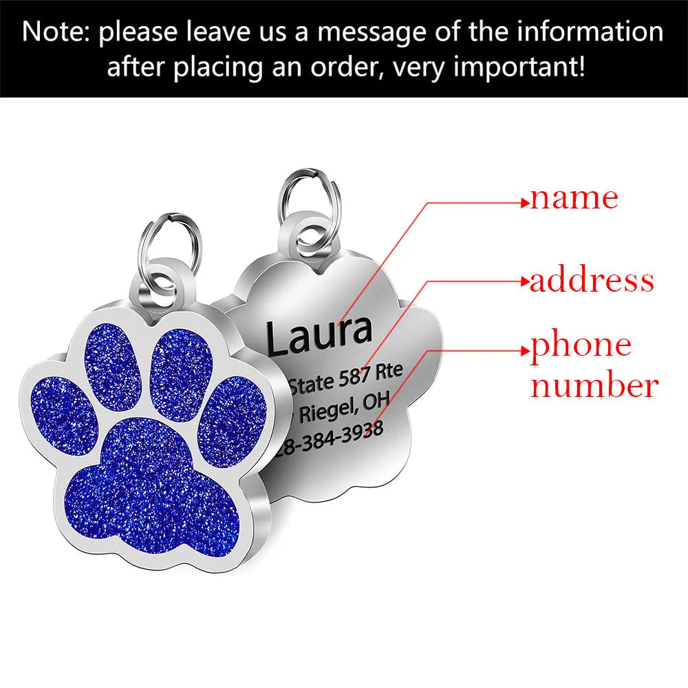 Dog ID Tag Made of Stainless Steel with Custom Engraving for Pet Identification 45x29mm in Blue Green Purple Red Silver Personalised Cat Puppy Collar Accessory