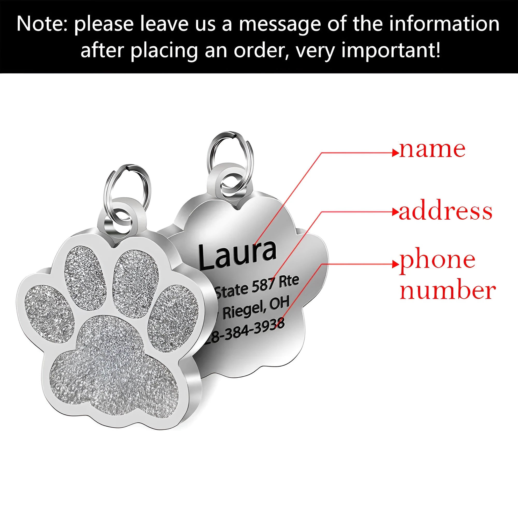 Dog ID Tag Made of Stainless Steel with Custom Engraving for Pet Identification 45x29mm in Blue Green Purple Red Silver Personalised Cat Puppy Collar Accessory