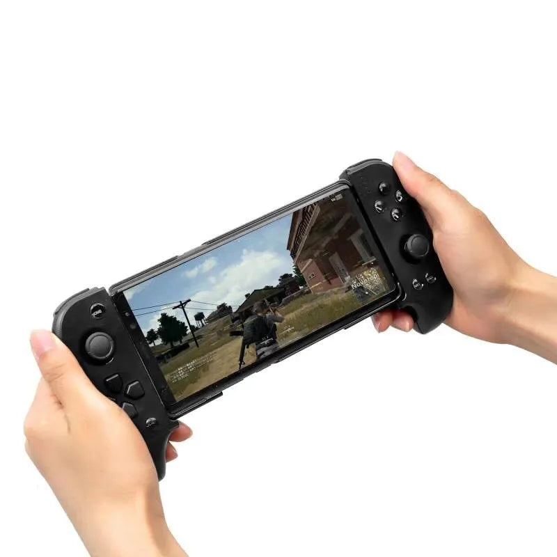 Cytec black and red blue wireless Bluetooth telescopic game controller holding a mobile phone