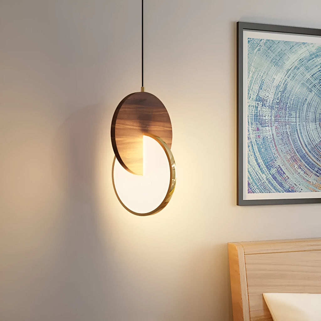 Modern long-line solid walnut wood chandelier for wall mounting.