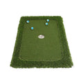 Green golf training mat on a flat surface showing PP grass texture and EVA base.
