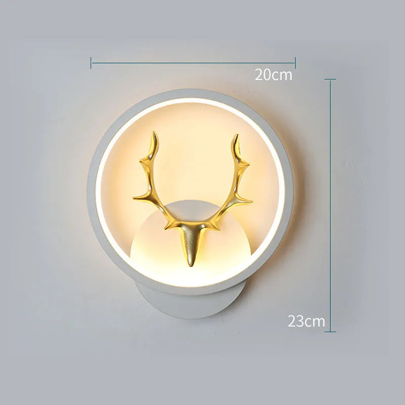 Deer antler silhouette wall lamp with remote control in white or black frame