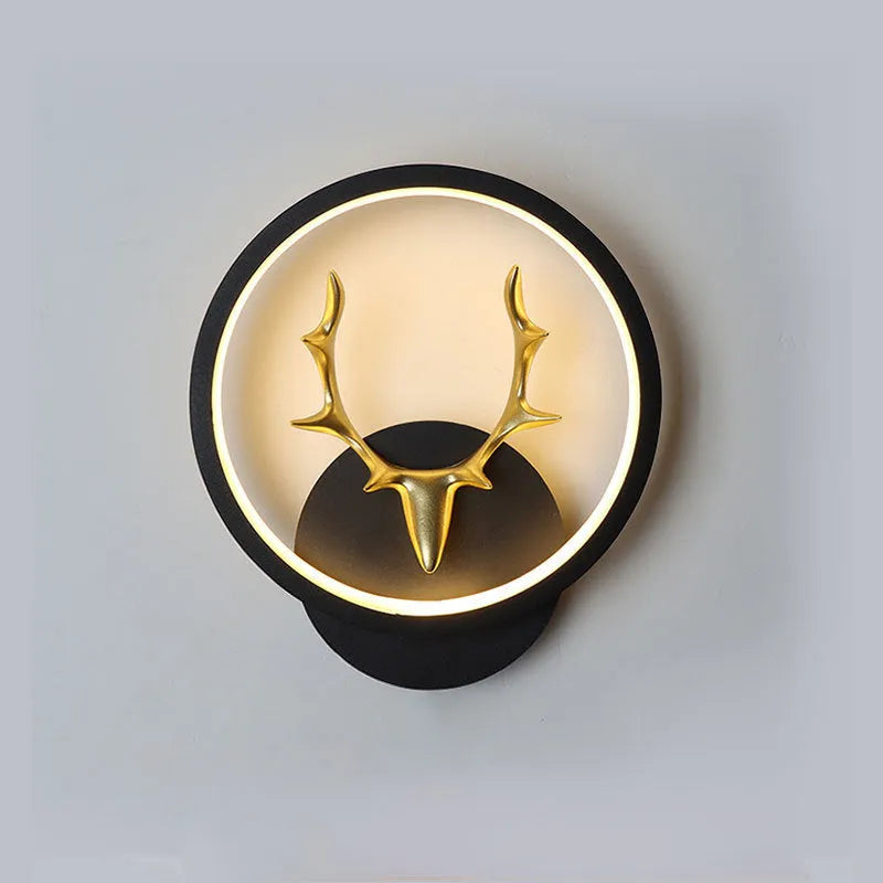 Deer antler silhouette wall lamp with remote control in white or black frame