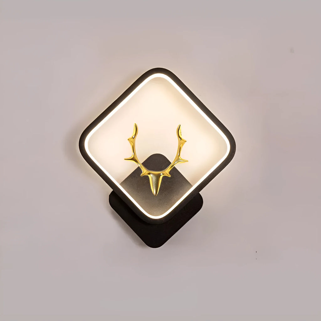 Deer antler silhouette wall lamp with remote control in white or black frame