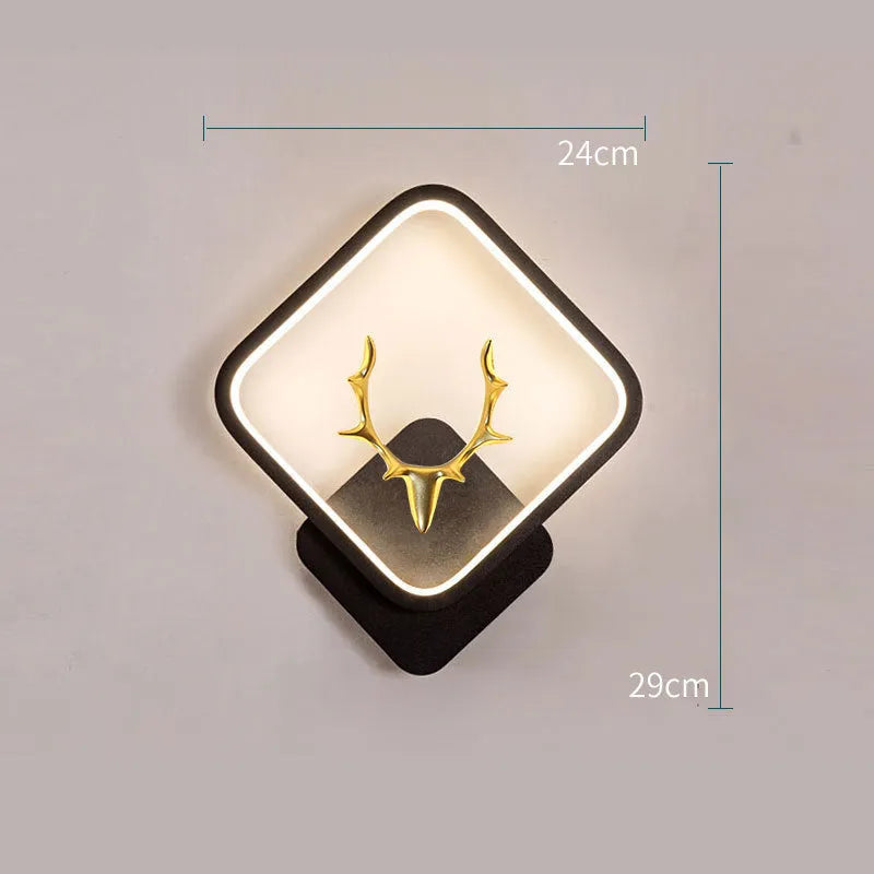 Deer antler silhouette wall lamp with remote control in white or black frame