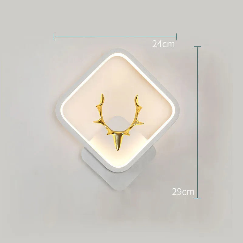 Deer antler silhouette wall lamp with remote control in white or black frame