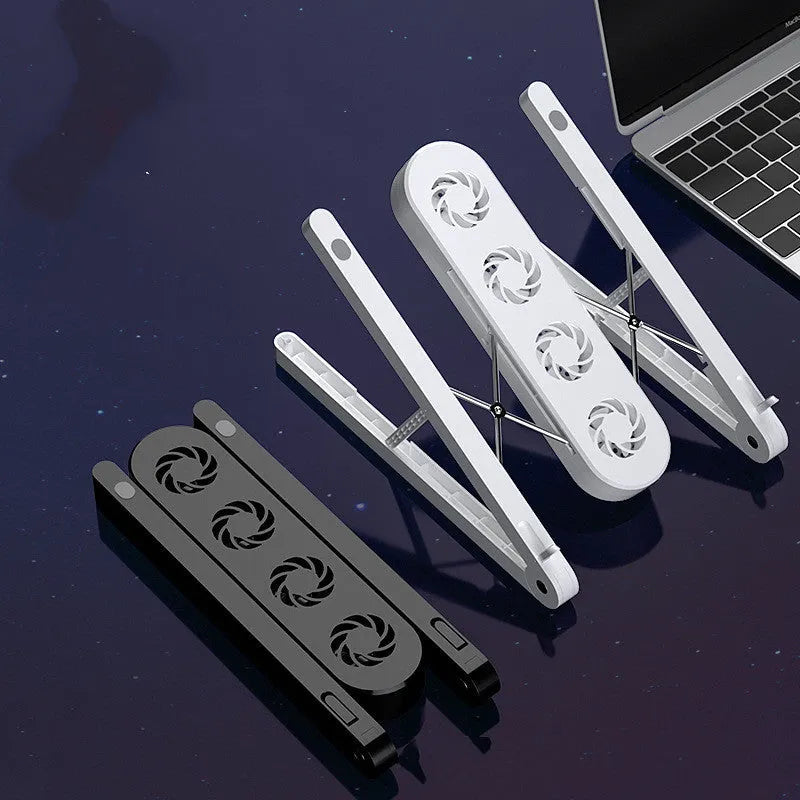 Folding notebook computer bracket cooling fan in black with 7 gear height adjustment and USB cable